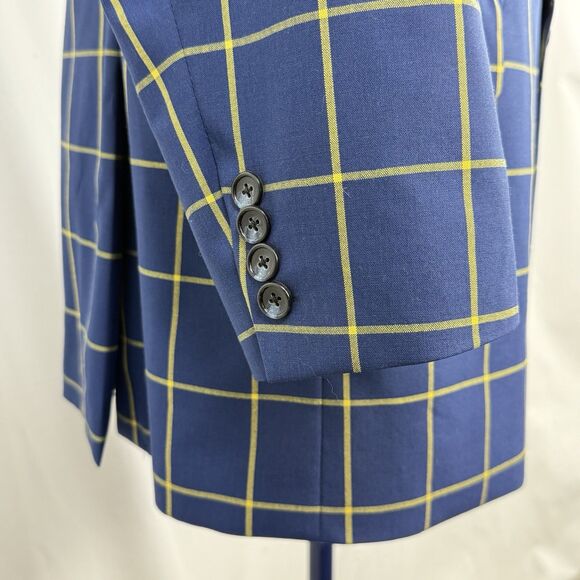 Paul Fredrick Wool Blazer Sport Coat Mens Size 43R Blue Plaid Jacket - Picture 8 of 16